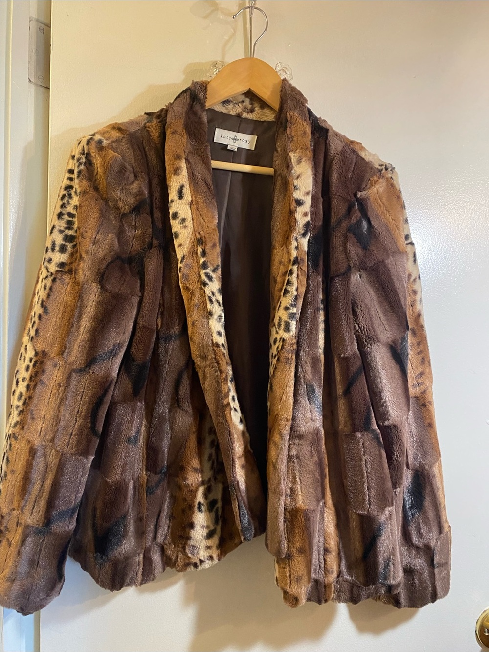 Kensie Brown Faux Fur Animal-Print Jacket